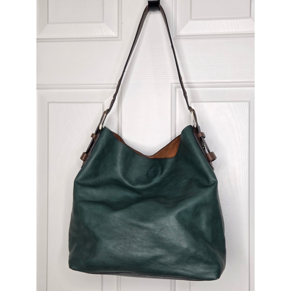 Joy Susan Green Vegan Leather Slouchy Hobo Bag Brown Buckle Shoulder Purse